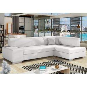 Les Tendances - Canap&eacute; convertible angle droit simili cuir blanc Polky 272cm
