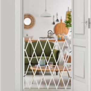 Barriere extensible pour chien blanche en bambou largeur ajustable