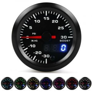 Manom&egrave;tre de pression turbo universel &agrave; LED 7 couleurs, 52 mm, affichage num&eacute;rique, aiguille, 2 pouces