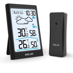 Station météo sans Fil, Thermomètre Hygromètre Baromètre Intérieure Extérieure avec Capteur LED Ecran Rétro-éclairage Horloge Numérique Alarme et