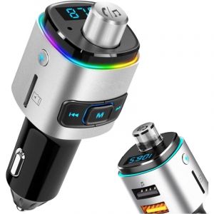 Adaptateur transmetteur FM Bluetooth pour voiture - Kit mains libres Bluetooth avec chargeur USB-A QC 3.0 - pour appels mains libres et musique