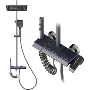 STANEW Colonne de Douche Titane avec T&ecirc;te Carr&eacute;e 30x20cm,Colonne de Douche 4 Jets, Affichage LED Ciel &eacute;toil&eacute;,Douchette &agrave; main avec 3 types de