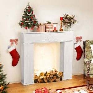 Tanant - Console manteau de cheminée décorative - avec rangement, compartiment secret, 107x100 cm - Blanc