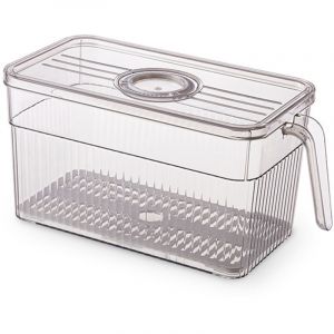 Boite Rangement Frigo Lot de 1, Bo&icirc;te de Rangement Frigo avec Couvercle et Poign&eacute;e, Bac Rangement Frigo Fruit et L&eacute;gumes, Empilable Organisateur