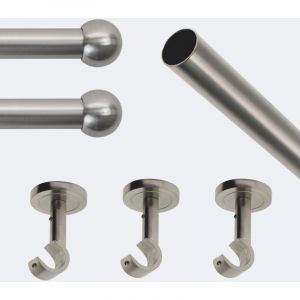 Boulet - Kit de tringle &agrave; rideaux Nickel Mat 250cm Diam.20mm Embout Boule - Fixation Plafond
