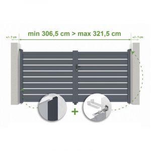 Portail battant ajustable en largeur VOGEL 3m H.160cm Aluminium Gris Anthracite