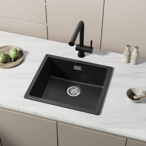Cecipa Max - jamais utilise] Evier en Quartz et Résine 50x44x20cm, Evier 1 Bac en Granit Noir Gris, Evier de Cuisine à Poser/à Encastrer/Sous-plan