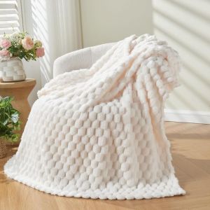 Couverture en Fausse Cachemire Fourrure en Peluche,White Plaid Polaire, Couverture Polaire Fourrure Haute Qualit&eacute;,Plaid Canape 150x200cm