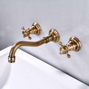 Robinet mitigeur mural pour lavabo de salle de bain 3 trous -couleur antique- Trimec