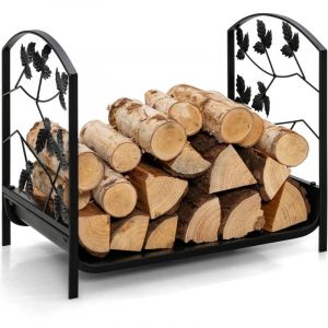 GOPLUS Range B&ucirc;ches D&eacute;coratif, Porte B&ucirc;ches en Acier Tr&egrave;s R&eacute;sistant avec des Pieds Sur&eacute;lev&eacute;s, Motifs de Feuilles &eacute;l&eacute;gants, Charge de 50 kg, Serviteur