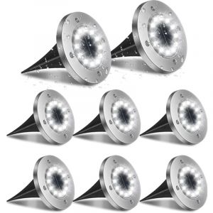 Lumi&egrave;re Solaire Ext&eacute;rieur, 8pack 12LED Luminaire Jardin Au Sol Eclairage 6000K Etanche IP65 Lampe Solaire Spot Encastrable Pour Chemin Terrasse Cour