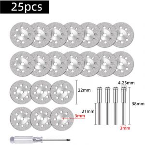 Lot de 25 meules diamant&eacute;es (22 mm) avec mandrin 402 (3 mm) 5 pi&egrave;ces et tournevis pour outil rotatif Dremel Pierre Disque de coupe de verre