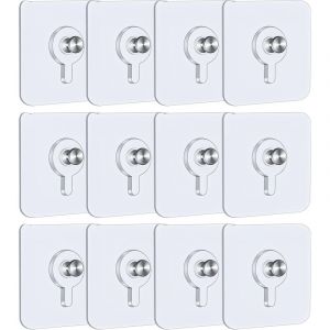 12 Pcs Crochet Cadre Mural Adh&eacute;sif, 5.5 x 5.5 cm Crochet Tableau sans Percer avec Vis D&eacute;tachables, Crochet Adh&eacute;sif Transparent pour Cadres Photo