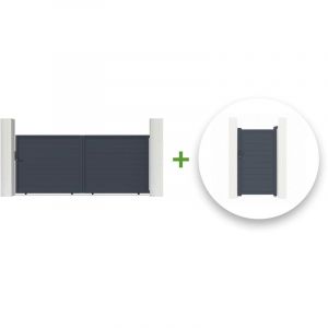 Casanoov - Pack portail coulissant eiger 400x180cm + Portillon eiger 100x180cm Gris