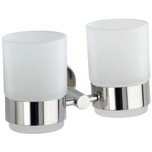 Porte Brosse &agrave; dent mural, gobelet salle de bain double, verre - fixation acier inox, 17,5x9,5x9 cm, brillant