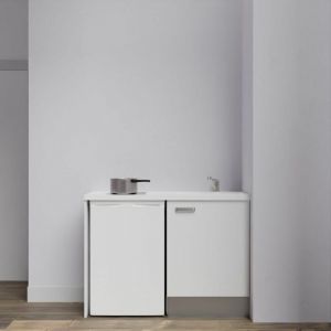 Kitchenette K08L-PT - 120 cm avec plan de travail et évier - emplacement frigo Façade Blanc Plan Blanc Evier Blanc