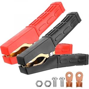 2 pi&egrave;ce Pince Crocodile en Cuivre, Pince Batterie Voiture, Cable Pince Crocodile avec Gaine Isolante, Pinces &agrave; Code Couleur, pour Auto Urgence