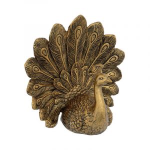 Statuette Oiseau Paon en R&eacute;sine 'Wild Romance' 27cm Dor&eacute;