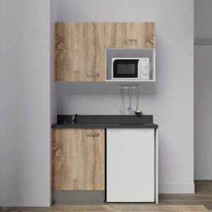 Kitchenette K07L - 120 cm - emplacements frigo top et micro-ondes-Bois-Nero-&eacute;vier &agrave; gauche