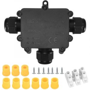 Bo&icirc;te de Jonction &eacute;tanche IP68, Bo&icirc;te de D&eacute;rivation Etanche Electrique Exterieur, 3 Voies Connecteurs de C&acirc;ble pour Cable 3-8mm & 9-14mm Diam&egrave;tre