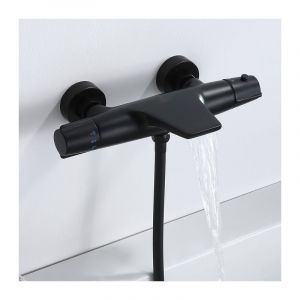 Homelody - Robinet de Baignoire Cascade Mitigeur Thermostatique de Douche pour Baignoire Robinet de Douche Laiton Design Modern Noir
