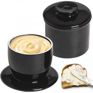 Beurrier français en céramique avec couvercle rond, refroidi à l'eau avec ligne d'eau, cloche à beurre, cloche à beurre, cloche à beurre en céramique