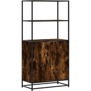 Buffet，Bahut，Meuble de Rangement haut ch&ecirc;ne fum&eacute; 68x35x139 cm bois d'ing&eacute;nierie m&eacute;tal CFW23002