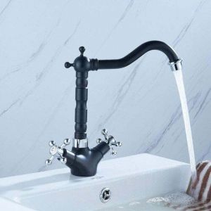 Robinet de cuisine r&eacute;tro nostalgique, robinet d'&eacute;vier, robinet de cuisine, robinet mitigeur, robinet noir, &eacute;vier chrom&eacute; &agrave; deux poign&eacute;es