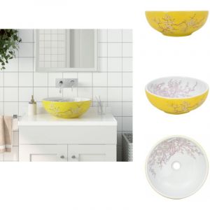 Vidaxl - Vasque &agrave; poser blanc et jaune rond &Phi;41x14 cm c&eacute;ramique - Lavabo Design - Lavabo C&eacute;ramique - Lavabo Suspendu - &Eacute;vier Salle De Bain - Meuble