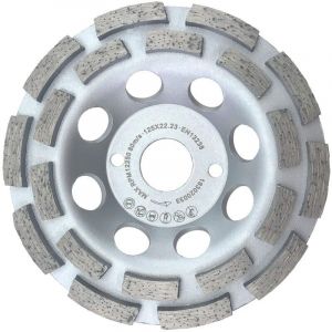 Meule boisseau diamant&eacute;e 125 mm universelle pour b&eacute;ton et pierre - Double rang&eacute;e, fixation 22,2 mm