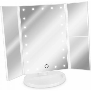 Yzmrbdqc - Navaris Miroir Lumineux led 3 Faces à Poser - Miroir Maquillage Triptyque Pliable sur Pied avec Effet Grossissant x2 x3 - Pile ou usb