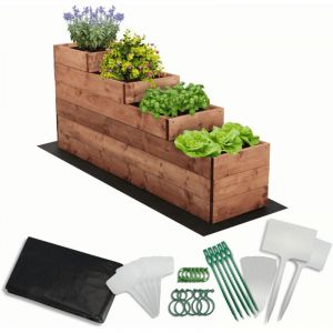 MODO24 Carr&eacute; potager sur&eacute;lev&eacute; en bois, 4 niveaux en cascade, 54x30x120 cm, jardin/terrasse, kit jardinier inclus, brun impr&eacute;gn&eacute;