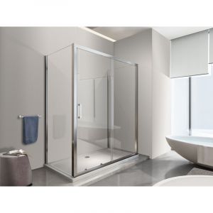 Nala - Douche de 6 mm avec deux parois fixes et une porte coulissante (receveur de douche non inclu) - 67,5-70 fixes x 135-140 coulissante