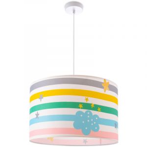 Paco Home - Plafonnier Suspension Chambre Enfant Abat-Jour Tissu Rond Color&eacute; B&eacute;b&eacute; E27 Lampe &agrave; suspension - Blanc, Multicolore 2 (&Oslash;455cm)