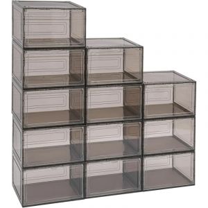 12 pi&egrave;ces acrylique empilable bo&icirc;tes &agrave; chaussures, 34 x 27 x 22 cm, vitrine de Chaussures grande armoire de rangement Convient pour l'organisation de