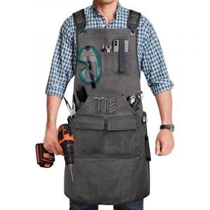 Tablier de menuiserie pour homme Tablier de travail pour homme de 20 oz avec 9 poches à outils, tablier en toile cirée robuste