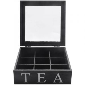 Fei Yu - Boîte à thé en bois à 9 compartiments, boîte de rangement pour sachets de thé, boîte cadeau carrée, couvercle supérieur transparent, Jewe