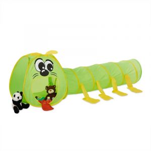 Tunnel Chenille enfants tente tunnel rampant Pop Up tente jeu plein-air jouet ramper intérieur extérieur, vert - Relaxdays