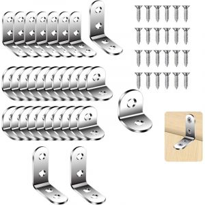 Lot de 32 Equerre d'assemblage, Équerre de Fixation en Forme de L, Equerre Angle Droit Support en Métal, Équerre de Coin Acier Inoxydable pour