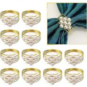 12Pcs Rond de Serviette Boucle en Perles Brillants, D&eacute;coration De Table, Dor&eacute; Anneaux de Serviette en M&eacute;tal, Porte-Boucle de Serviette pour D&icirc;ner