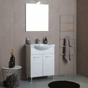 Armoire De Salle De Bains De 65 Cm En Chêne Blanc, à Poser Au Sol Rimini