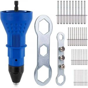 Pistolet &agrave; rivet pour perceuse sans fil &eacute;lectrique - Outil de rivetage sans fil - Adaptateur d'&eacute;crou - Avec 3 t&ecirc;tes convertibles + 40 rivets pop