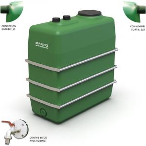 Cuve Hors-sol Rectangulaire 1500 Litres avec Bandes en Acier DS Eau Vert - Inclus Bride + Robinet + Connexions Entr&eacute;e/Sortie sur mesure