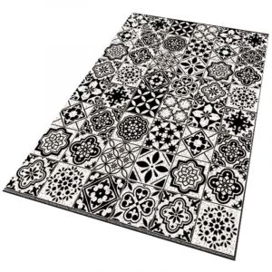Tapis de douche antid&eacute;rapant 60x40cm, tapis de bain carr&eacute;, fond en maille perm&eacute;able et respirante - damier noir et blanc