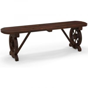 Costway - Banc de Jardin en Bois Massif de Sapin, Banc de Terrasse à 2 Places avec Assise à Latte et Jambes en Forme de Roues Charette, Style