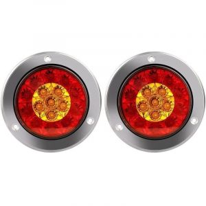 Rond LED Feu de Freinage Feu, 4x4"Rouge Ambre LED Feux Arri&egrave;re Indicateur Lampe