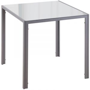 Table de salle &agrave; manger carr&eacute;e en verre tremp&eacute; grise-4 personnes-moderne-cuisine-salon-75x75x75(cm)