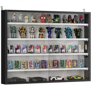 Vitrine murale pour objets de collection 5 &eacute;tag&egrave;re r&eacute;glables en hauteur et 2 portes coulissantes 80 x 9,5 x 60 cm noir