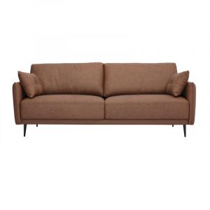 Canap&eacute; vintage 3 places cuir marron et bois fonc&eacute; DAVEN