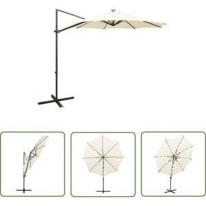 The Living Store - Parasol de jardin en porte-à-faux et mât et lumières led sable - Parasol - Ombre Solaire - Éclairage led - Terrasse - Jardin